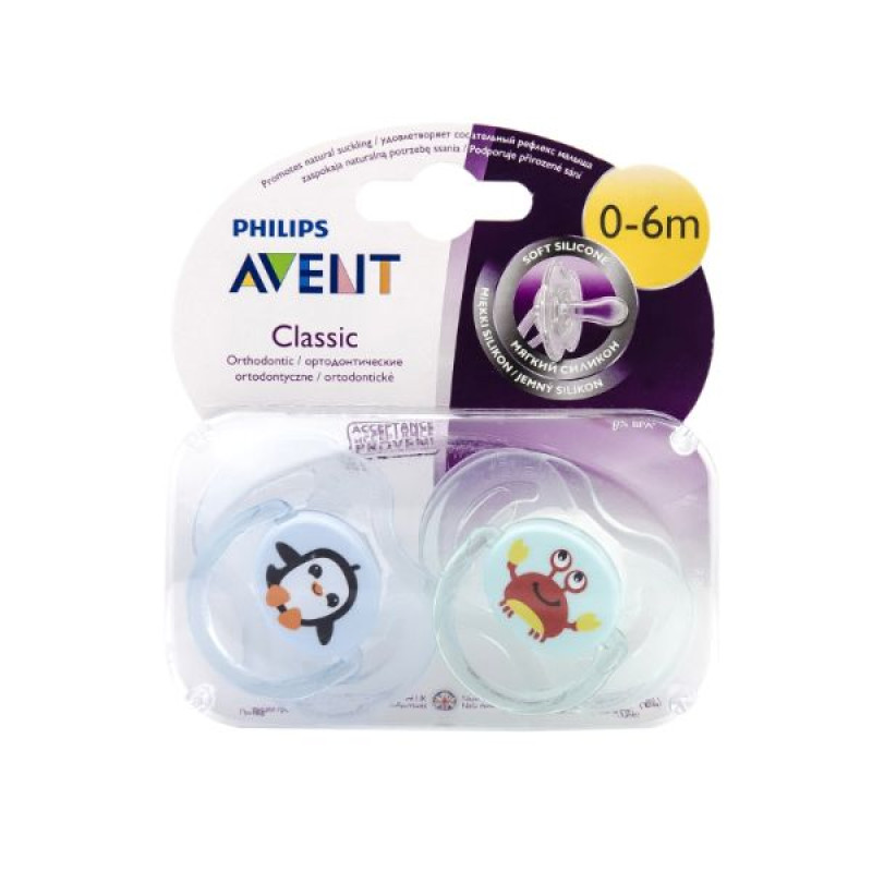 Пустышка Avent Classic 0-6 месяцев краб + пингвин №2