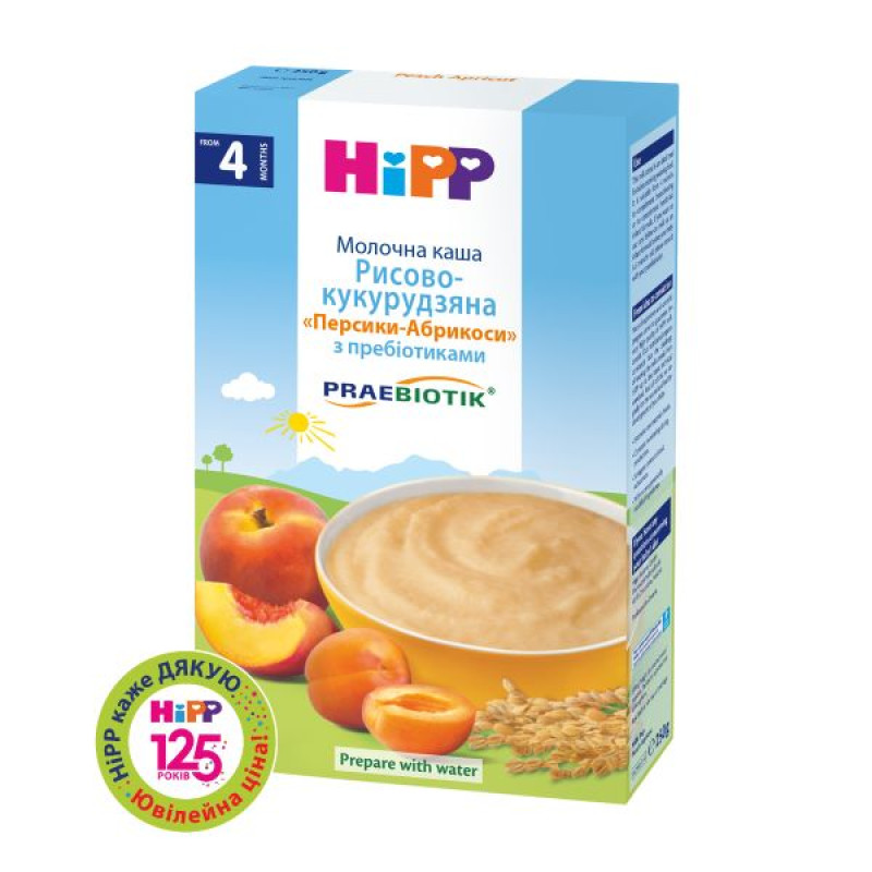 Каша молочная рисово-кукурузная HiPP с пробиотиками персики-абрикосы 250 г