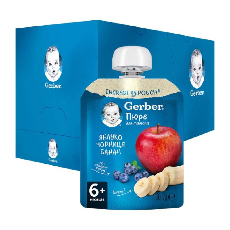 Пюре Gerber яблоко, черника и банан 90 г