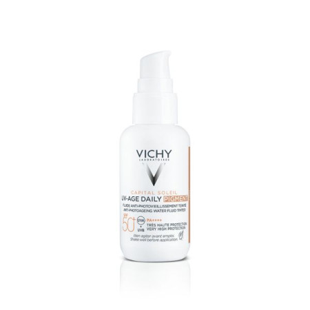 Флюїд сонцезахисний Vichy Капіталь Солей SPF 50+ проти ознак фотостаріння шкіри обличчя з тонуючим пігментом 40 мл