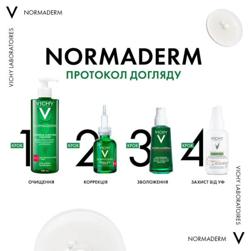Дерматологічний догляд Vichy Normaderm для проблемної шкіри: Гель для глибокого очищення 200 мл + Щоденний флюїд 50 мл