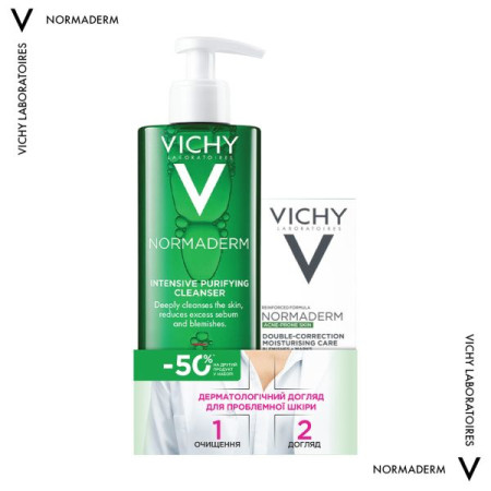 Дерматологічний догляд Vichy Normaderm для проблемної шкіри: Гель для глибокого очищення 200 мл + Щоденний флюїд 50 мл