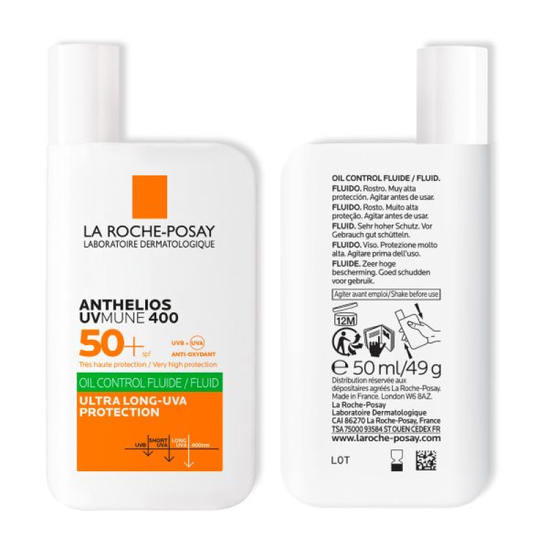 Сонцезахисний легкий флюїд La Roche-Posay Антеліос UVMune 400 Oil Control SPF 50+ з матуючим ефектом для жирної чутливої шкіри обличчя 50 мл