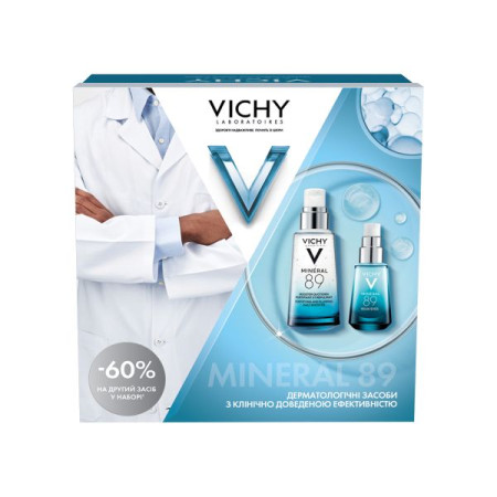 Набір Vichy Мінерал 89 Щоденний зволожувальний гель-бустер 50 мл і Гель для зволоження та зміцнення захисного бар'єру шкіри навколо очей 15 мл