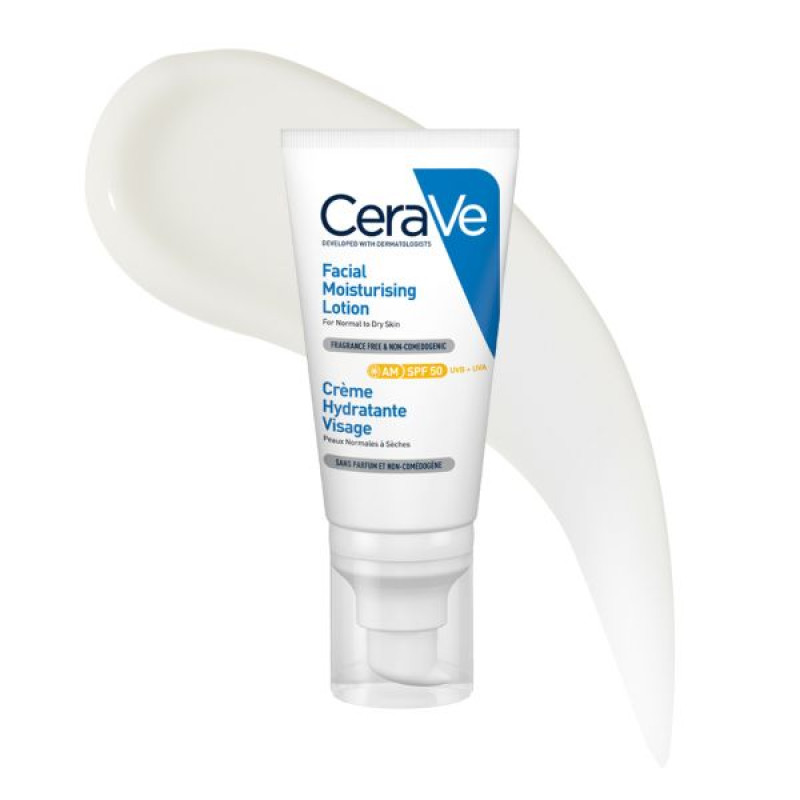 Денний легкий зволожувальний крем Cerave SPF50+ для нормальної та сухої шкіри обличчя 52 мл