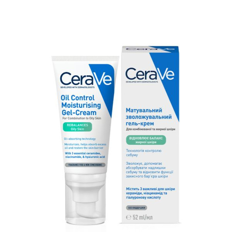 Матувальний денний зволожувальний крем Cerave для комбінованої та жирної шкіри обличчя 52 мл