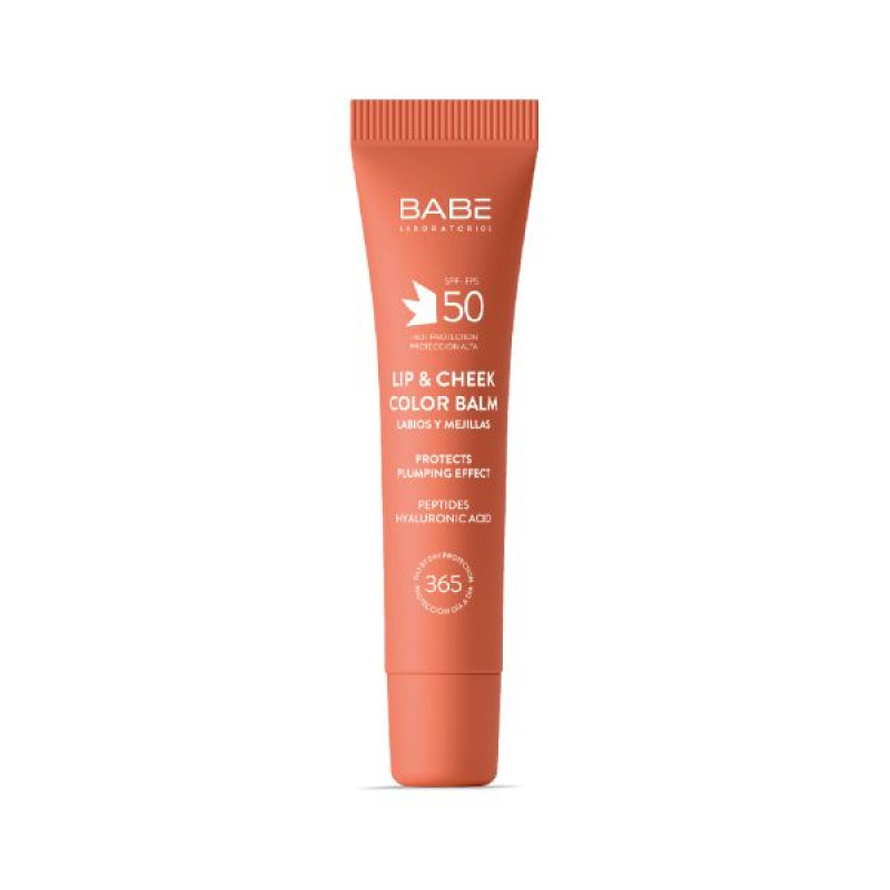 Babe Laboratorios Sun Protection SPF 50 Lip and Cheek Tint Balm with Hyaluronic Acid and Peptides NUDE 20 ml