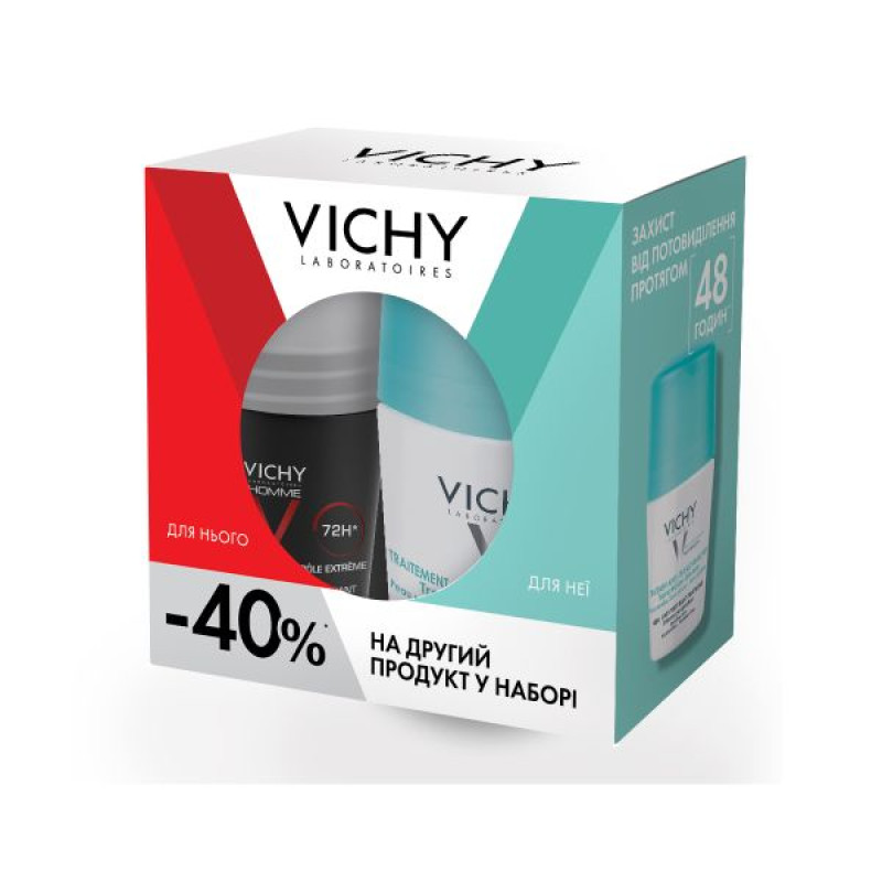 Vichy roll-on antiperspirant set Men's 72 hour protection 50 ml and Women's 48 hour protection 50 ml