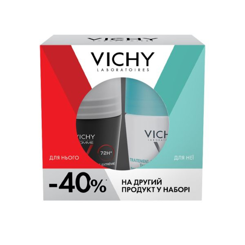 Vichy roll-on antiperspirant set Men's 72 hour protection 50 ml and Women's 48 hour protection 50 ml