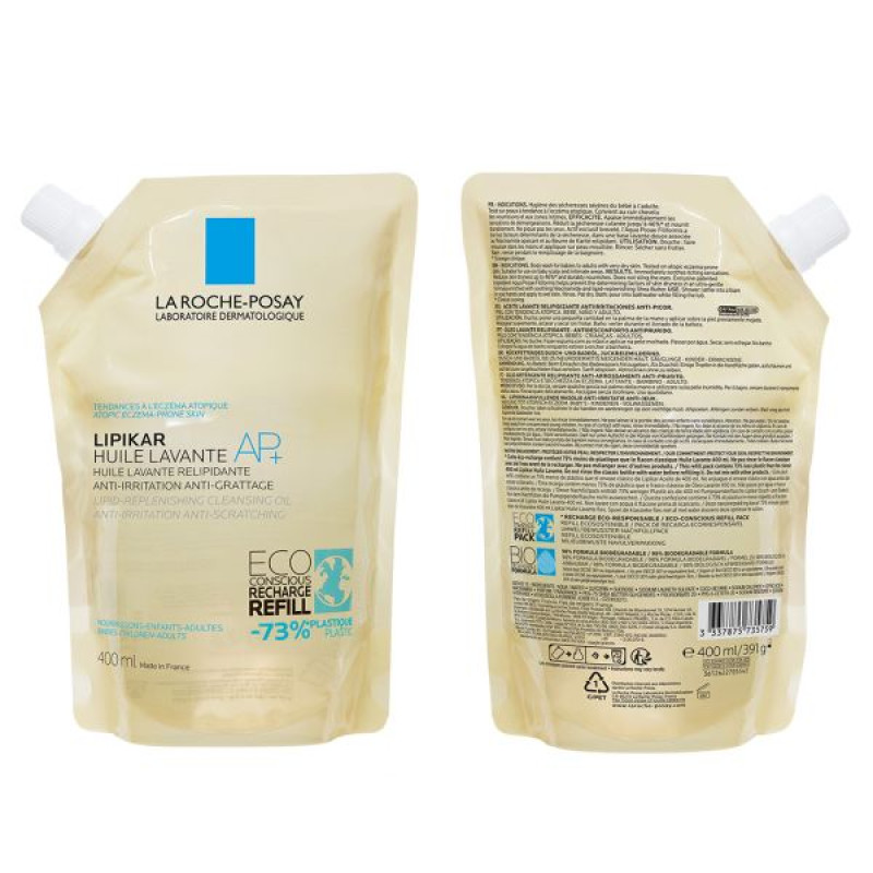 La Roche Posay Липикар Масло АП+ липидовосстанавливающее очищающее средство для ванны и душа для младенцев, детей и взрослых 400 мл сменный блок