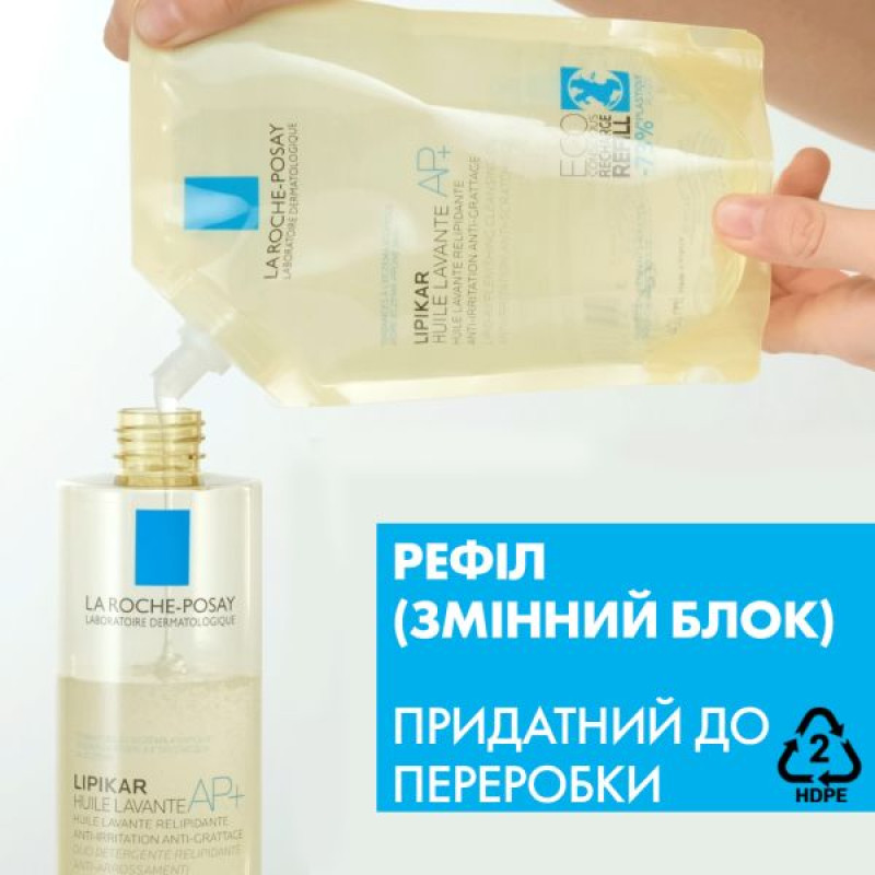La Roche Posay Липикар Масло АП+ липидовосстанавливающее очищающее средство для ванны и душа для младенцев, детей и взрослых 400 мл сменный блок