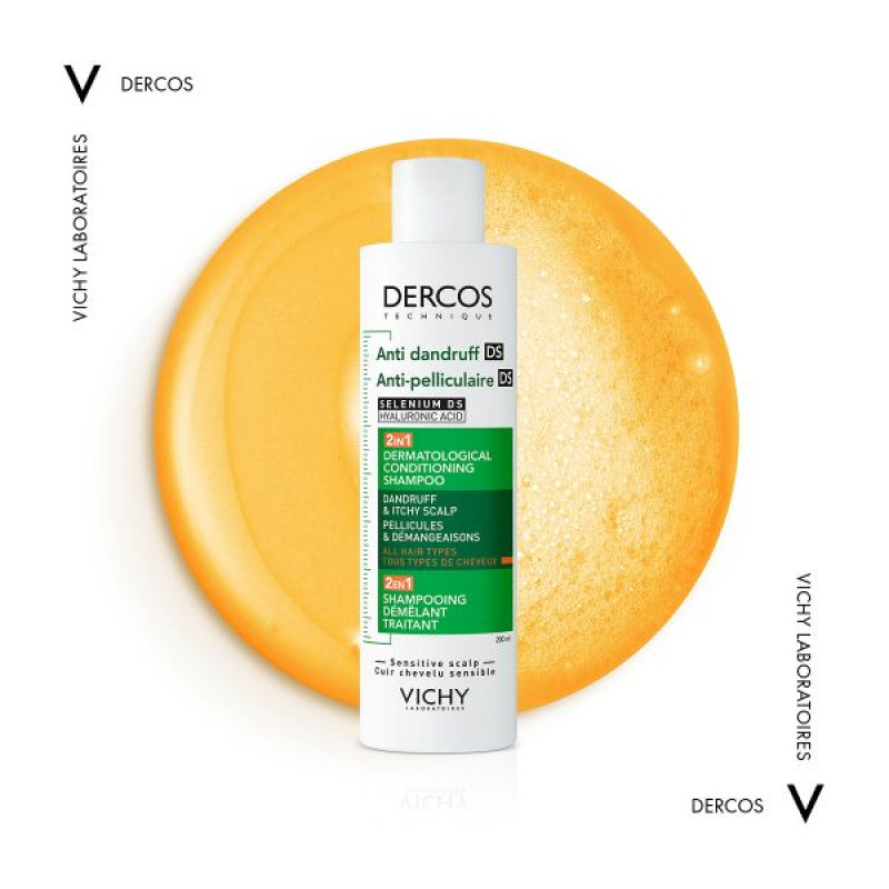 Vichy Dercos 2-in-1 Dermatological Shampoo-Conditioner Anti-Dandruff for All Hair Types and Irritated Scalp 200 ml
