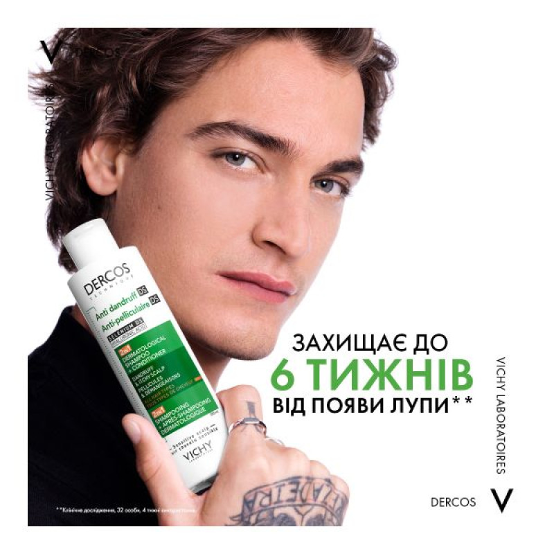 Vichy Dercos 2-in-1 Dermatological Shampoo-Conditioner Anti-Dandruff for All Hair Types and Irritated Scalp 200 ml