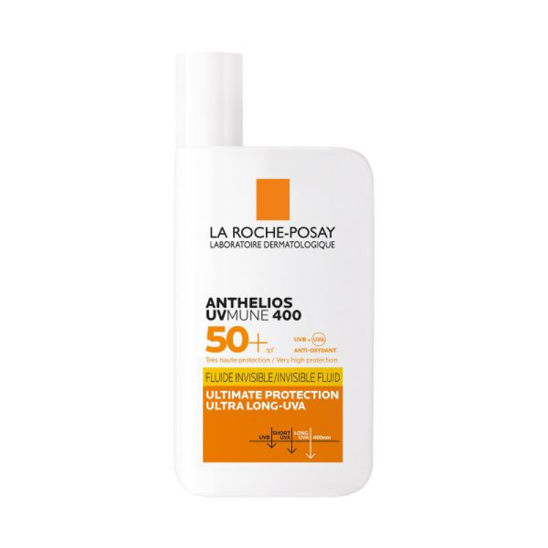 Легкий сонцезахисний флюїд La Roche-Posay Антеліос UVA 400 SPF 50+ стійкий до води та поту для чутливої шкіри обличчя 50 мл