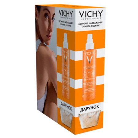 Набір Vichy Capital Soleil сонцезахисний водостійкий спрей-флюїд для тіла SPF50+ 200 мл + Косметичка