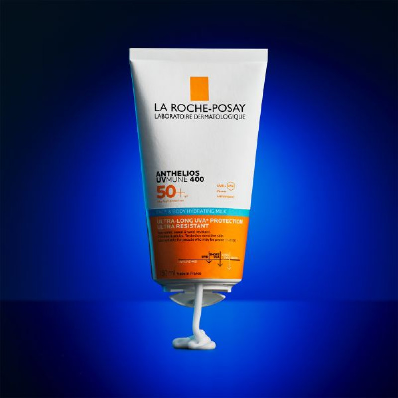 Сонцезахисне водостійке зволожувальне молочко La Roche-Posay Антеліос UVA 400 SPF50+ для обличчя та тіла дітей і дорослих 150 мл