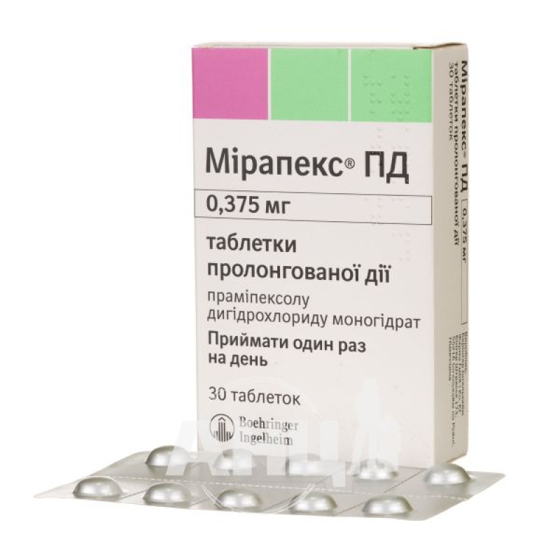 Мирапекс ПД таблетки пролонгированного действия 0,375 мг блистер №30