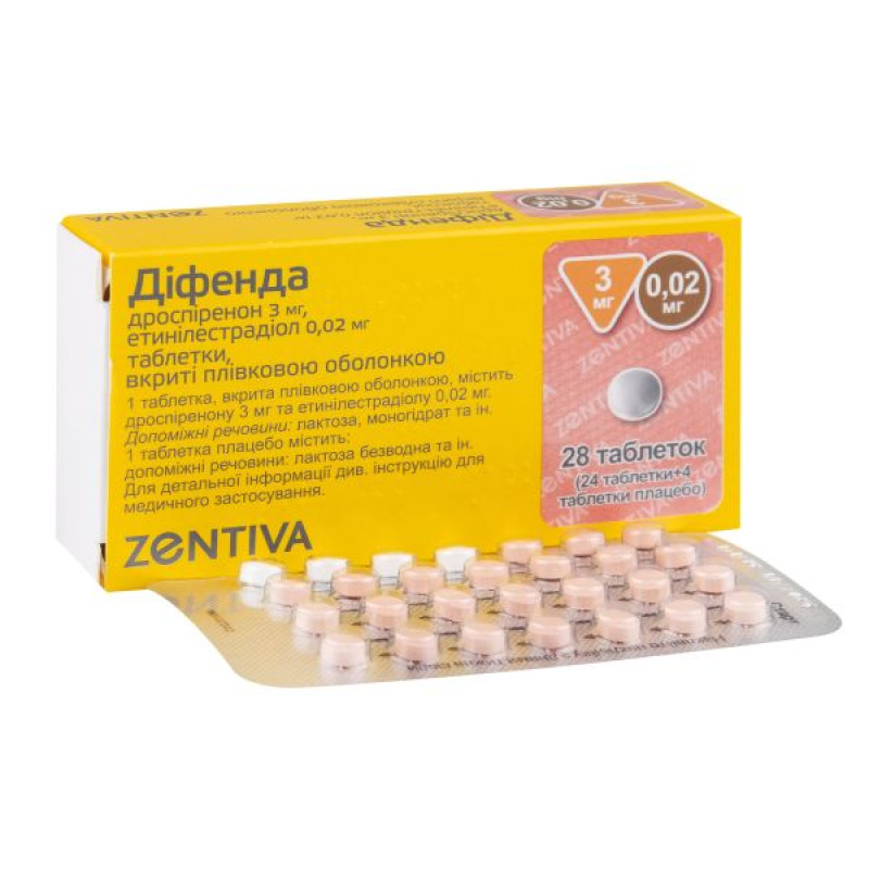 Діфенда таблетки вкриті плівковою оболонкою 3 мг/ 0,02 мг блістер (24+4) №28