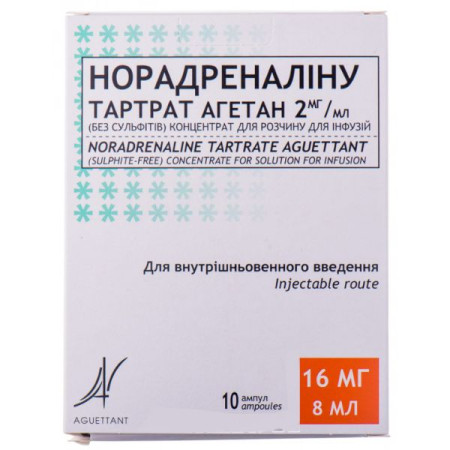 Noradrenaline tartrate agetan 2 mg/ml concentrate for solution for infusion 2 mg/ml ampoule 8 ml in blisters No. 10