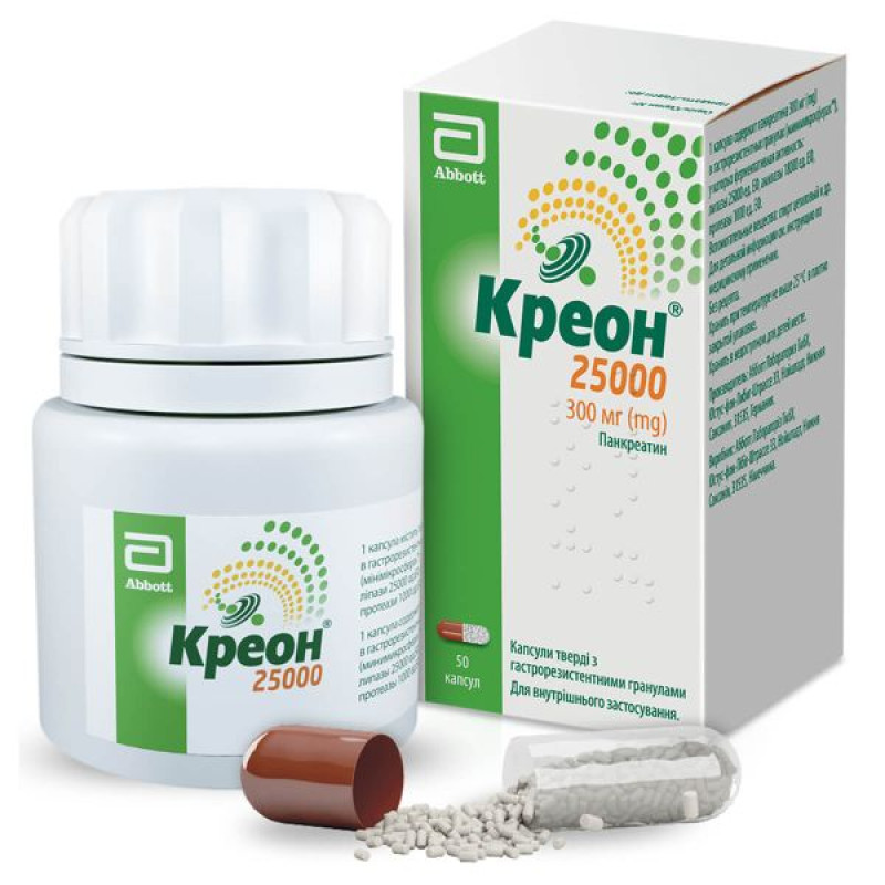 Creon 25,000 hard capsules with gastro-resistant granules 300 mg blister No. 50