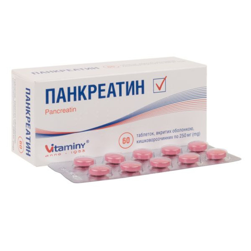 Pancreatin enteric-coated tablets 250 mg blister No. 60