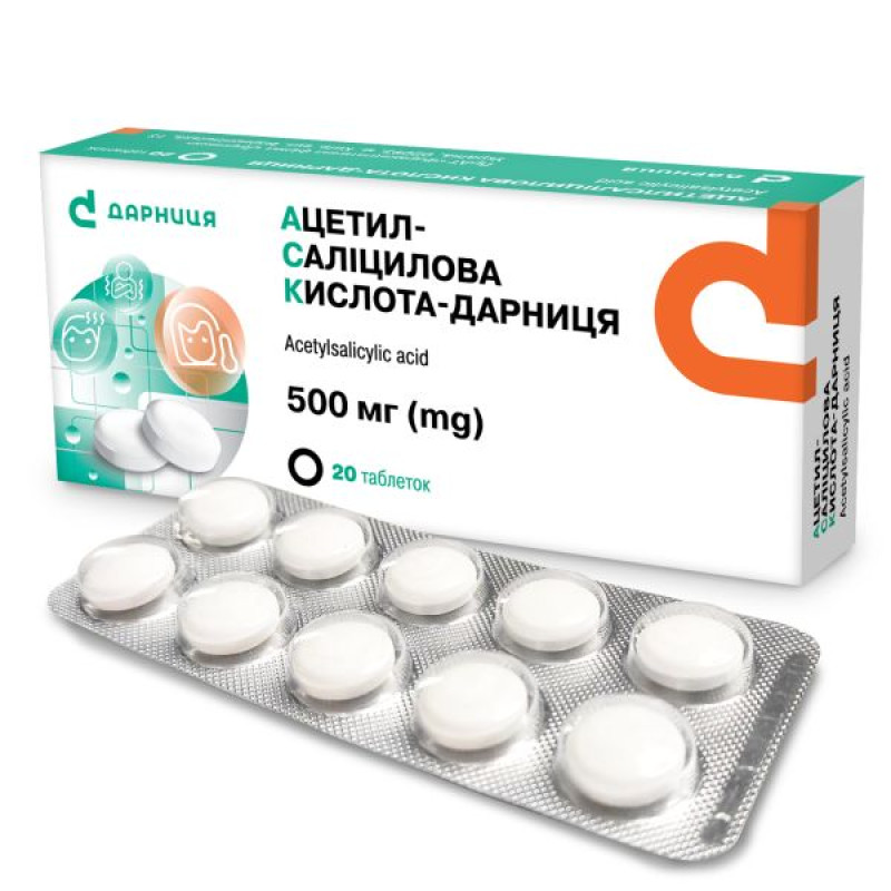 Acetylsalicylic acid-Darnitsa tablets 500 mg No. 20