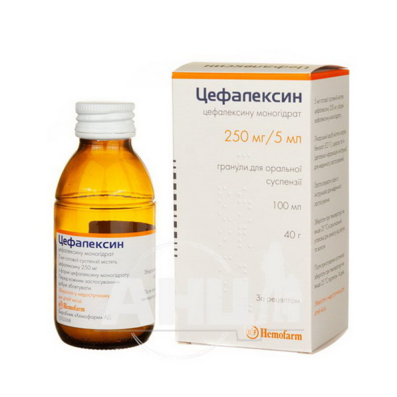 Cephalexin granules for suspension preparation 250 mg/5 ml bottle 40 g for preparation 100 ml
