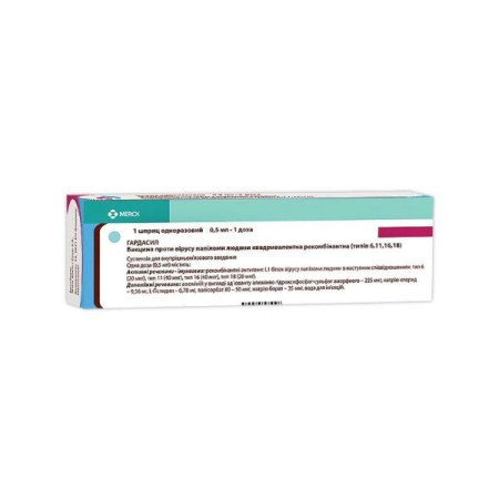 Gardasil vaccine against human papillomavirus quadrivalent recombinant suspension for injection 1 dose syringe 0.5 ml No. 1