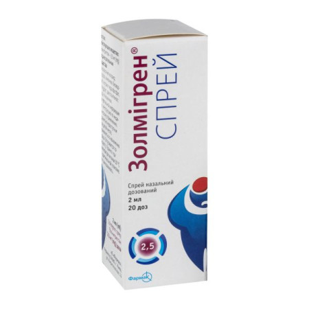 Zolmigren spray nasal spray dosed 2.5 mg/dose bottle 2 ml 20 doses