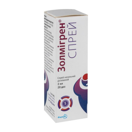 Zolmigren spray nasal spray dosed 5 mg/dose bottle 2 ml 20 doses