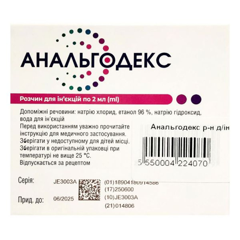 Анальгодекс раствор для инъекций 25 мг/мл ампулы 2 мл №5