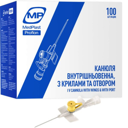 Канюля внутривенная MP MedPlast Proflon Профлон 24G (0,7 х 19 мм) желтый колпачок №1