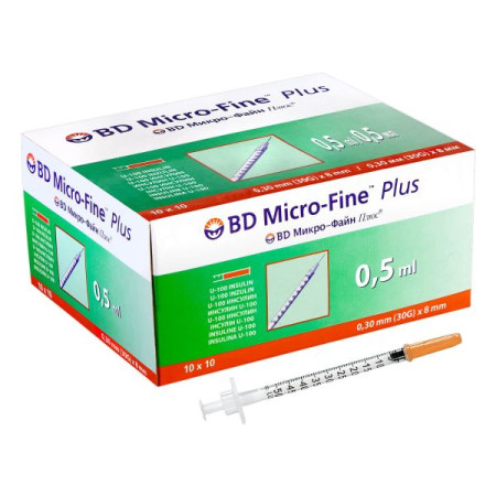 Insulin injection syringe BD Micro-fine plus 0.5 ml U-100 with needle 30G (0.3 mm x 8 mm) No. 10