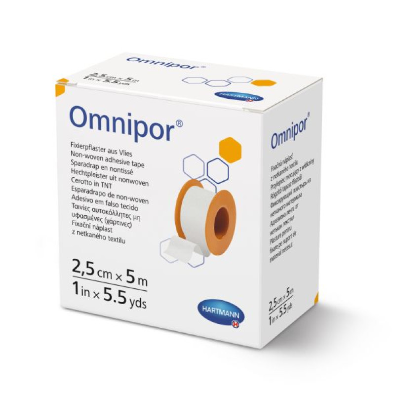 Пластир фіксуючий гіпоалергенний з нетканого матеріалу Omnipor 2,5 см х 5 м котушка №1