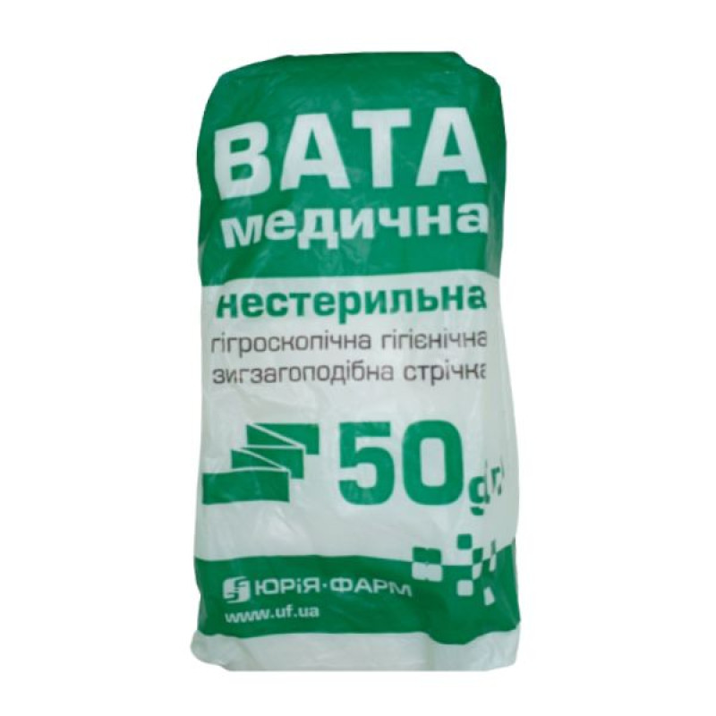Medical hygroscopic hygienic non-sterile cotton wool Yuriya Pharm zig-zag 50 g