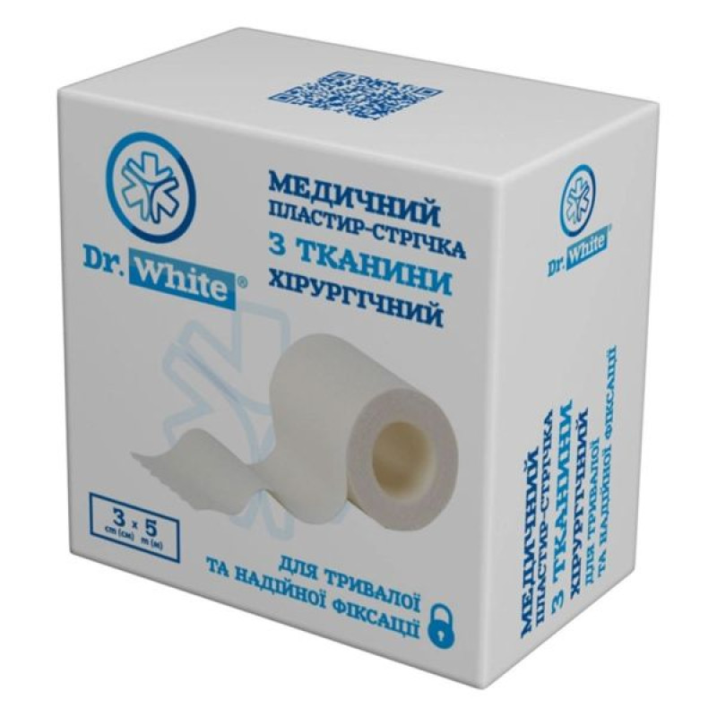 Медичний пластир-стрічка з тканини хірургічний Dr. White 3 см х 5 м