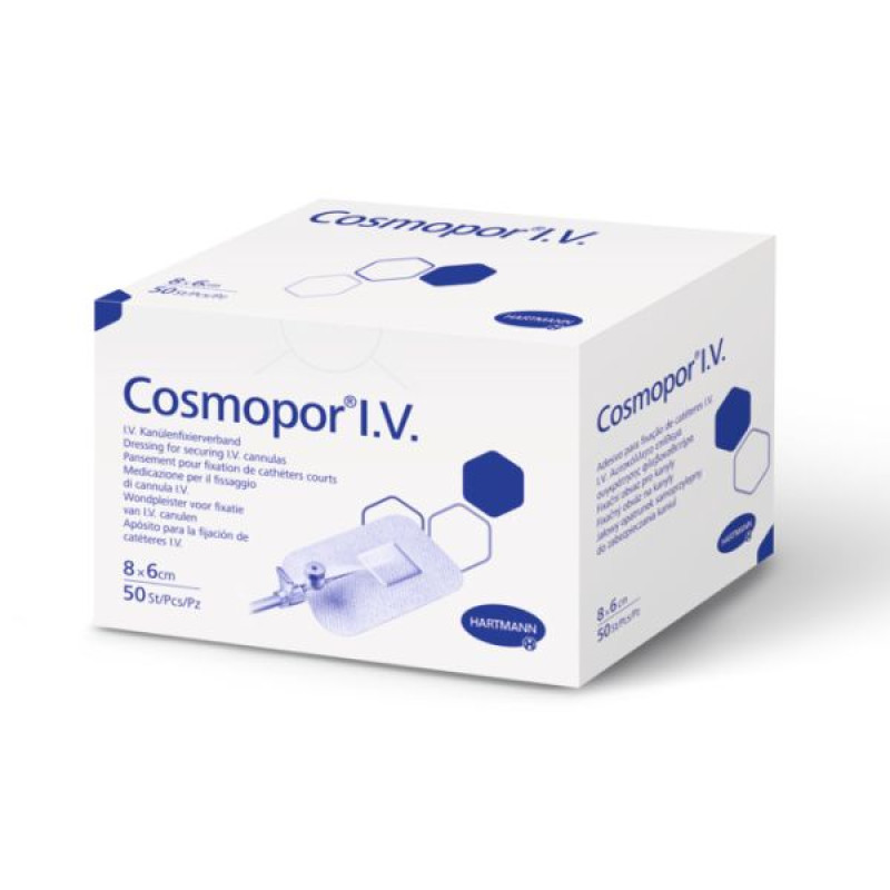 Пов’язка пластирна для фіксації канюль Cosmopor I.V. 8 см х 6 см №50