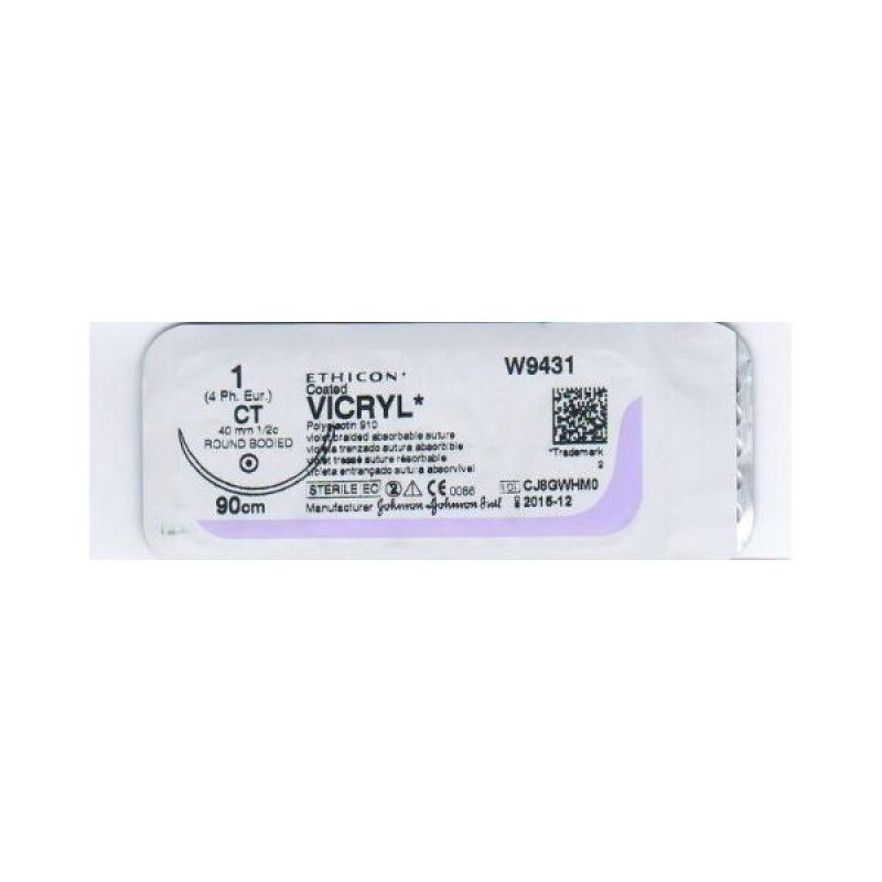 Vicryl W9431 purple No. 1 length 90 cm barbed needle 40 mm circumference 1/2
