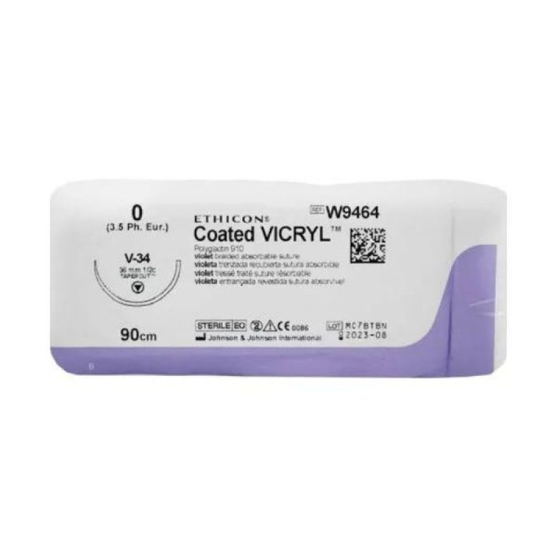 Vicryl W9464 No. 0 length 90 cm taper cut needle 36 mm circumference 1/2