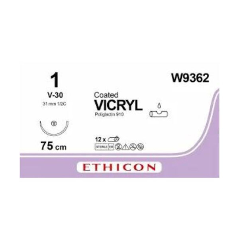 Vicryl w9362 purple #1, length 75 cm, needle barbed-cutting (tapercut) 31 mm 1/2 circumference