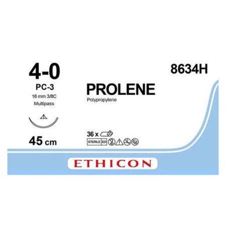 Suture material Prolene USP 4/0 8634H length 45cm, cutting needle 16mm, blue No. 1