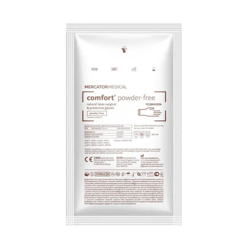 Mercator Medical Comfort sterile latex surgical gloves, powder-free, size 8, pair No. 1