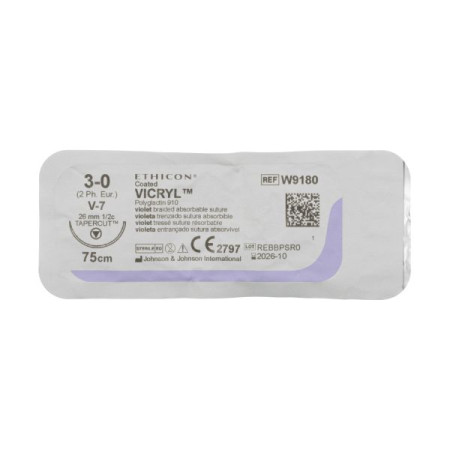 Vicryl W9180 purple No. 3/0 length 75 cm needle barbed-cutting reinforced 25mm circumference 1/2