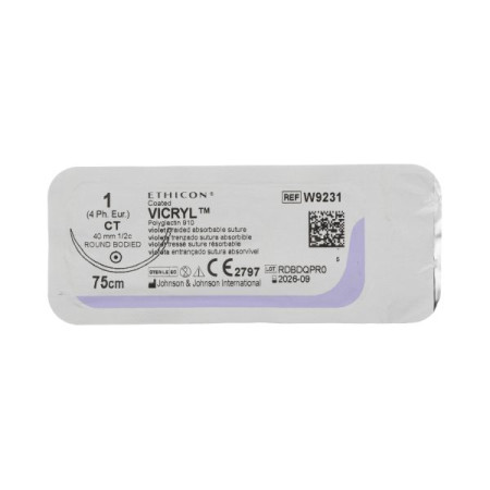 Vicryl W9231 purple No. 1 length 75 cm barbed needle 40 mm circumference 1/2