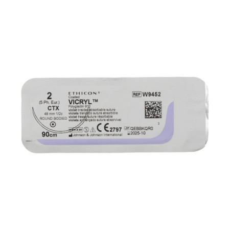 Vicryl w9452 purple #2, length 90 cm, barbed needle 48 mm 1/2 circumference