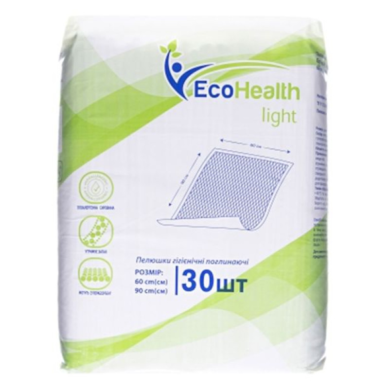 Пелюшки гігієнічні ECOHEALTH LIGHT поглинаючі 60 см х 90 см №30