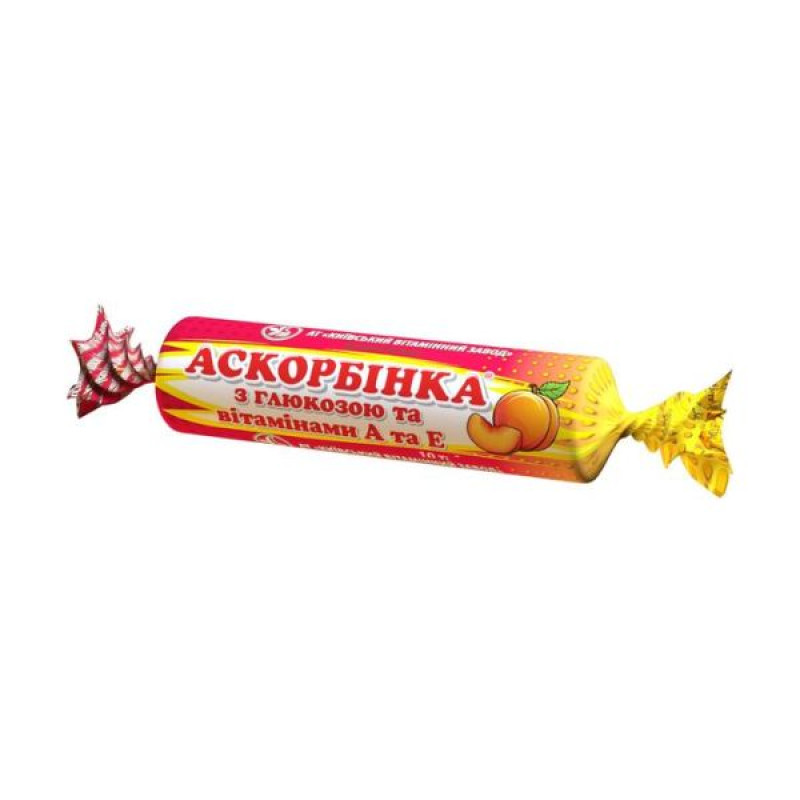 Ascorbic acid with glucose and antioxidants, vitamins A and E, peach-flavored tablets No. 10